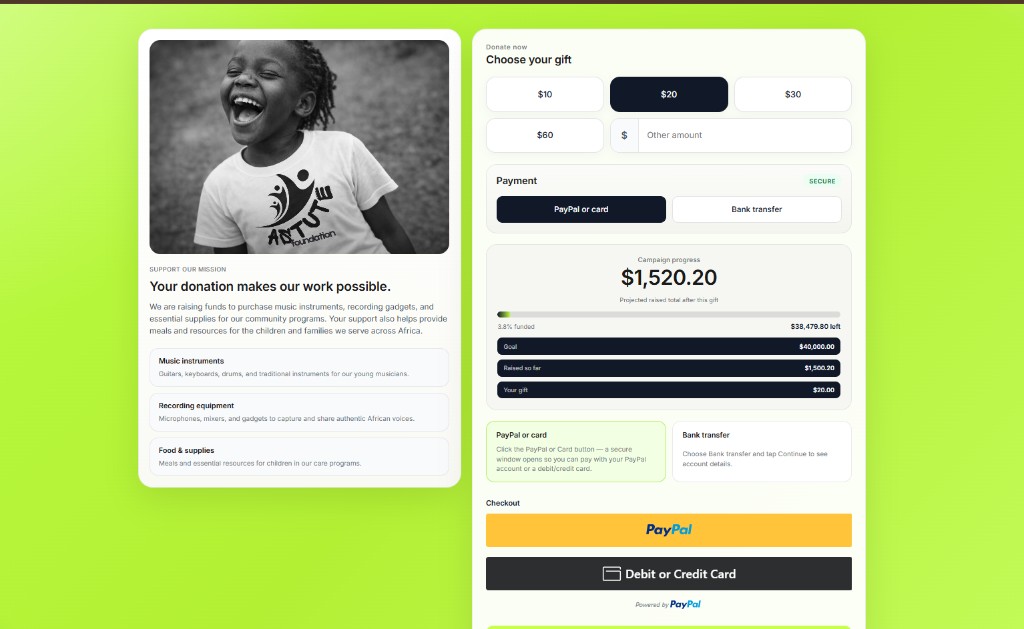 Astute Foundation donation PayPal and debit or credit card checkout