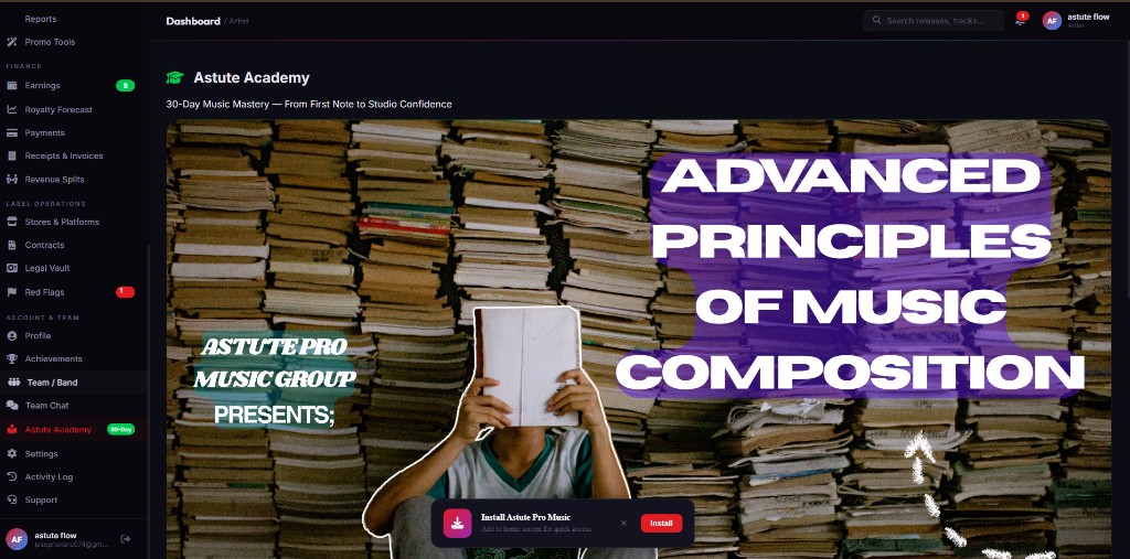Astute Academy thirty day music mastery inside the platform