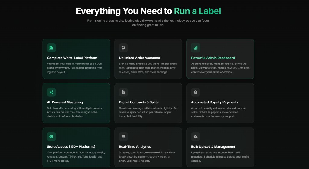 Astute Tech features grid for running a white-label record label