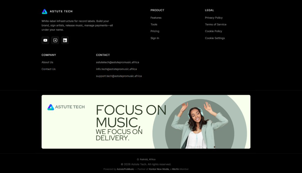 Astute Tech footer and brand delivery message