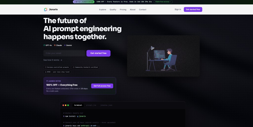 Jonarix hero for AI prompt engineering together with GPT Claude and Gemini
