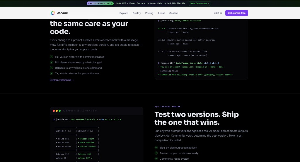Jonarix prompt versioning and A/B testing workflow