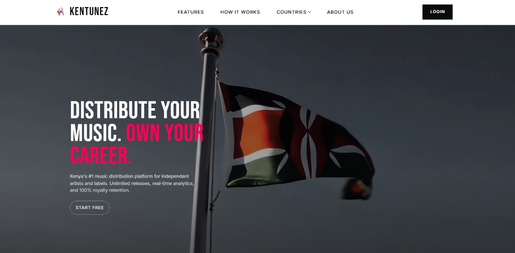 Kentunez hero section with Kenya market positioning and start free call to action