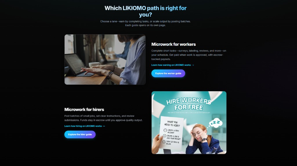 Likiomo worker and hirer path guides