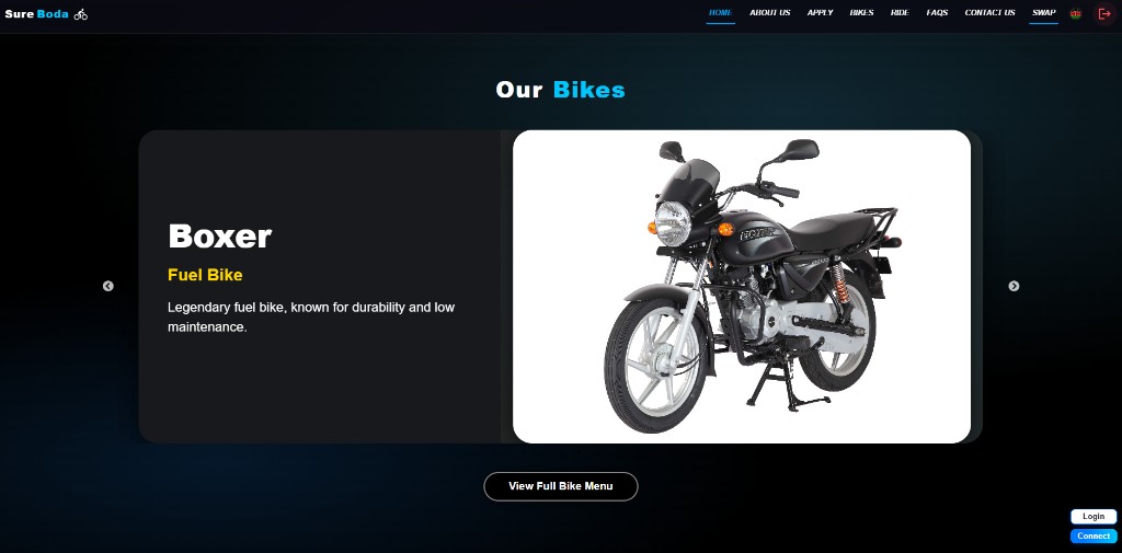 SureBoda our bikes section with Boxer fuel bike showcase